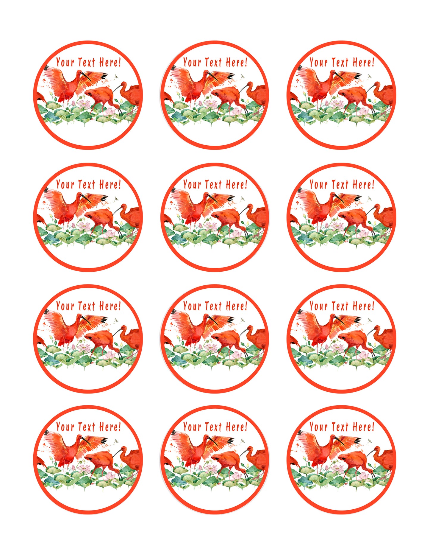 Scarlet Ibis Tropical Bird - Edible Cake Topper, Cupcake Toppers, Strips