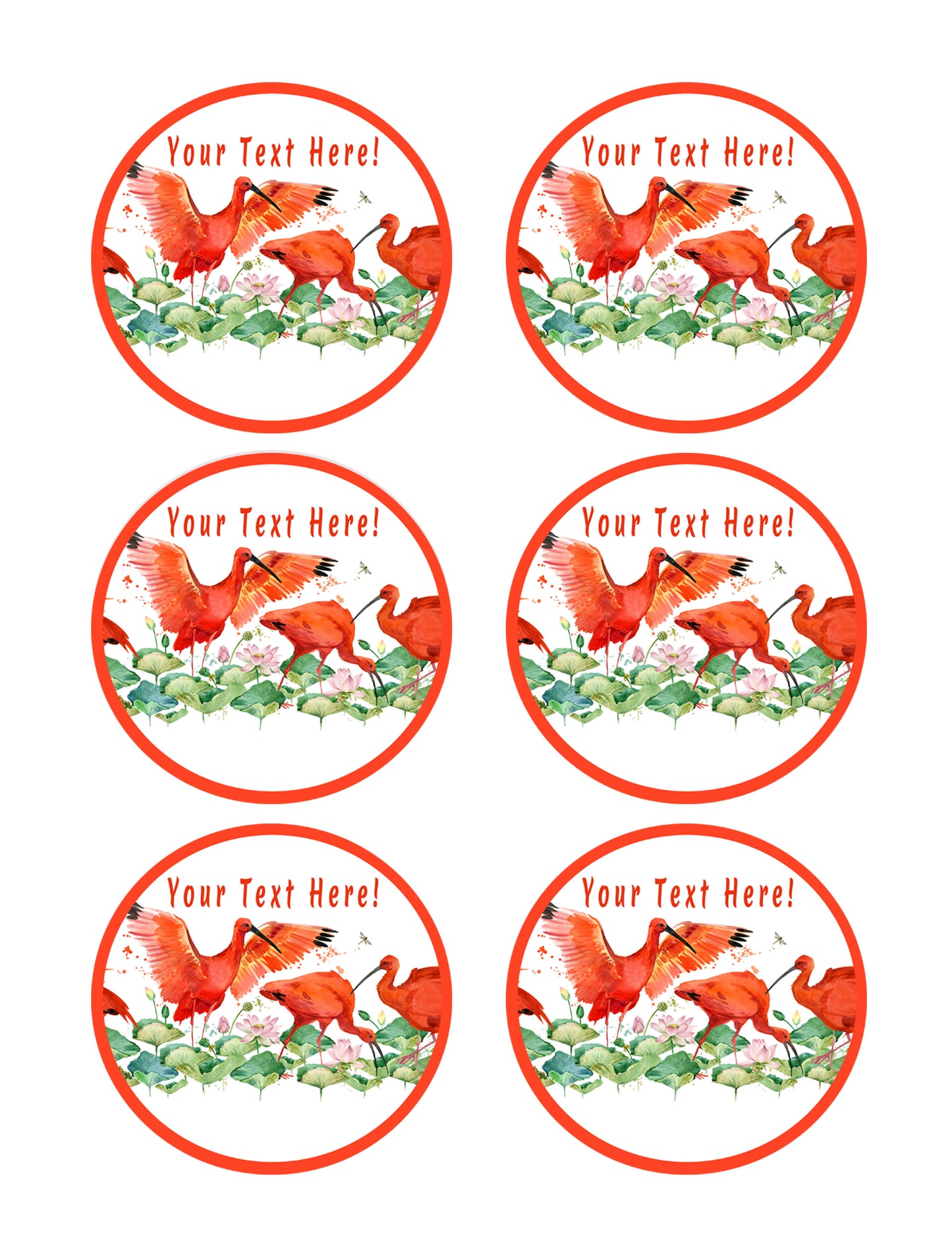 Scarlet Ibis Tropical Bird - Edible Cake Topper, Cupcake Toppers, Strips