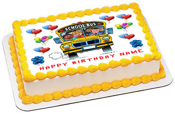 School Bus  - Edible Cake Topper OR Cupcake Topper, Decor