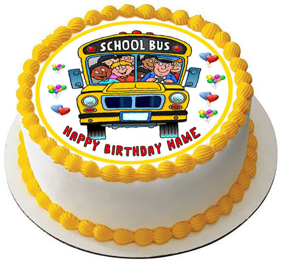 School Bus  - Edible Cake Topper OR Cupcake Topper, Decor