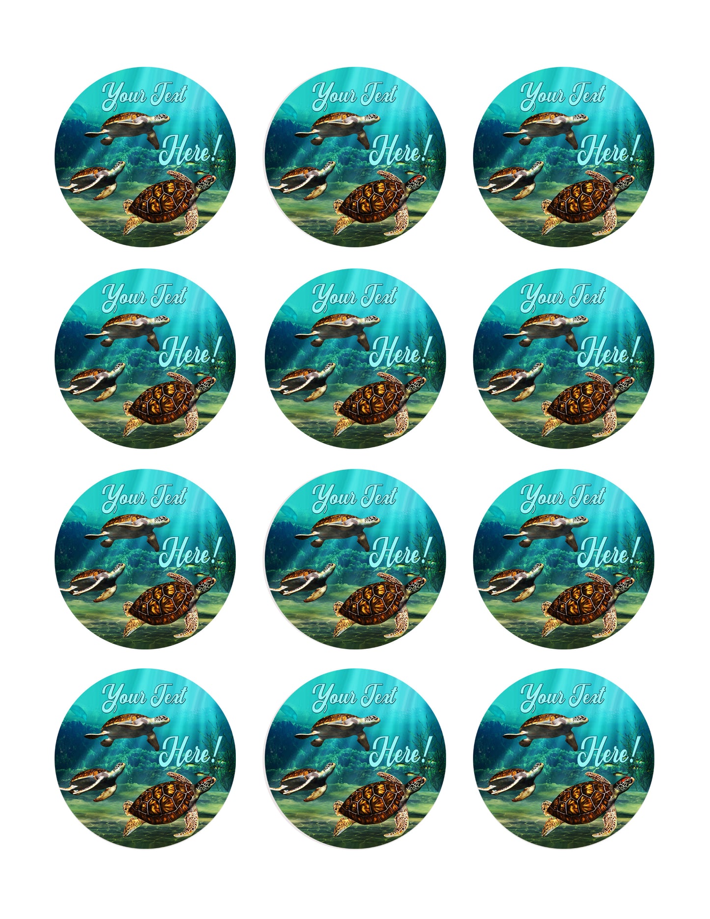 Sea Turtles - Edible Cake Topper, Cupcake Toppers, Strips