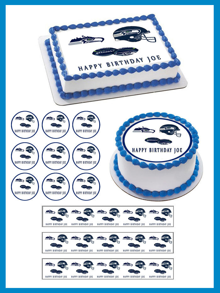SEATTLE SEAHAWKS - Edible Cake Topper OR Cupcake Topper, Decor