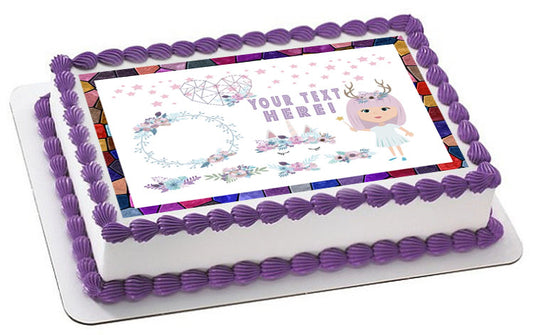 Set of Magic Elements with Unicorn and Mystic Girls - Edible Cake Topper, Cupcake Toppers, Strips