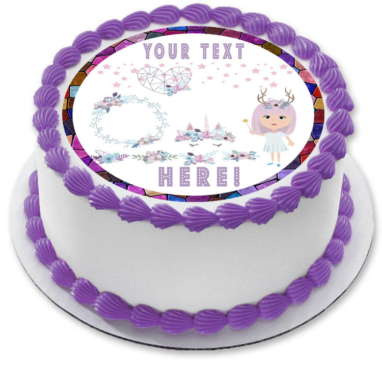 Set of Magic Elements with Unicorn and Mystic Girls - Edible Cake Topper, Cupcake Toppers, Strips