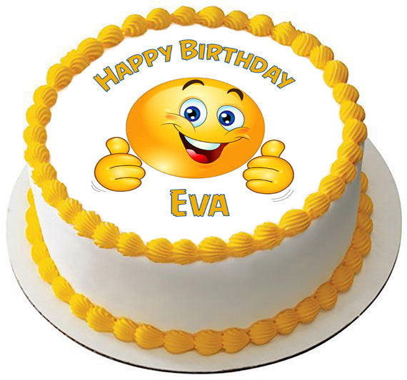 Smile Face Edible Birthday Cake Topper OR Cupcake Topper, Decor - Edible Prints On Cake (Edible Cake &Cupcake Topper)