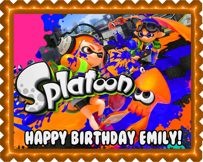 Splatoon Edible Birthday Cake Topper OR Cupcake Topper, Decor - Edible Prints On Cake (Edible Cake &Cupcake Topper)