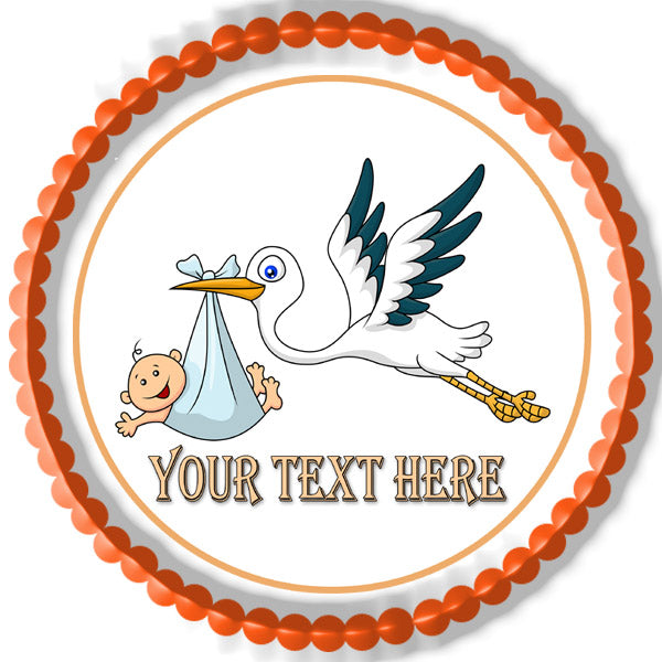 Stork carrying baby - Edible Cake Topper, Cupcake Toppers, Strips