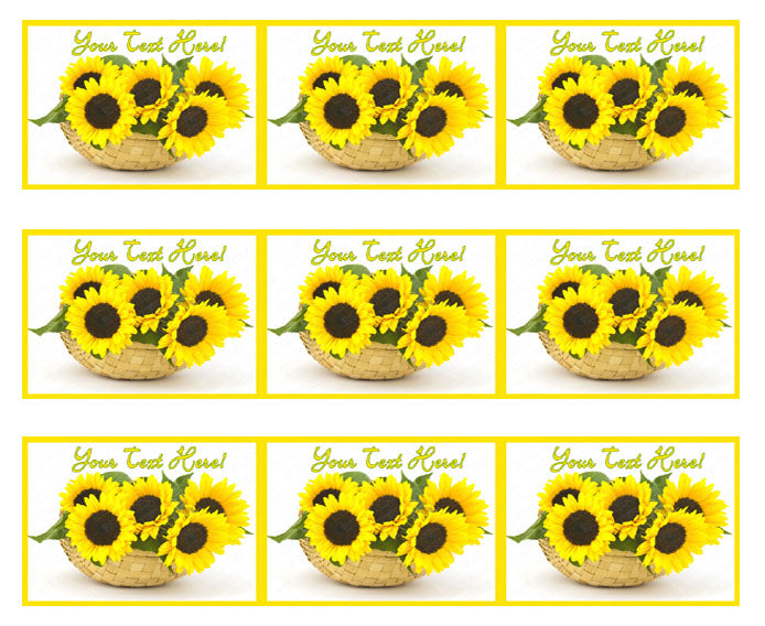 Sunflower in a Basket - Edible Cake Topper, Cupcake Toppers, Strips