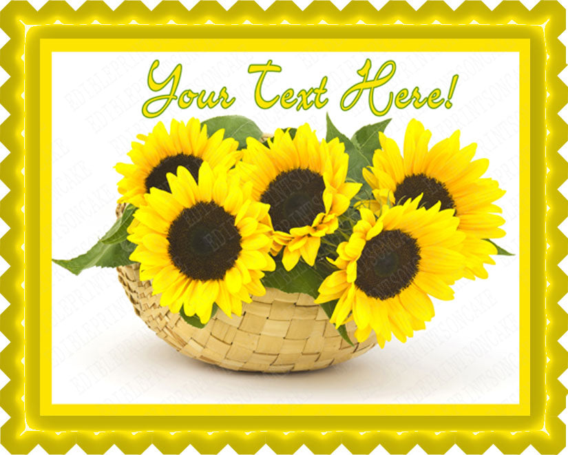 Sunflower in a Basket - Edible Cake Topper, Cupcake Toppers, Strips