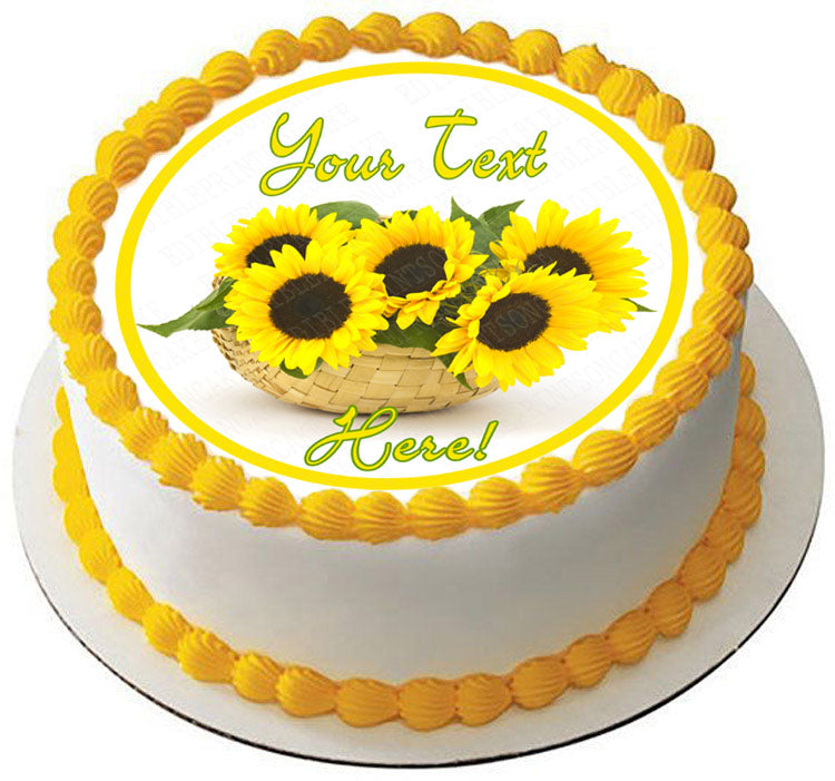 Sunflower in a Basket - Edible Cake Topper, Cupcake Toppers, Strips