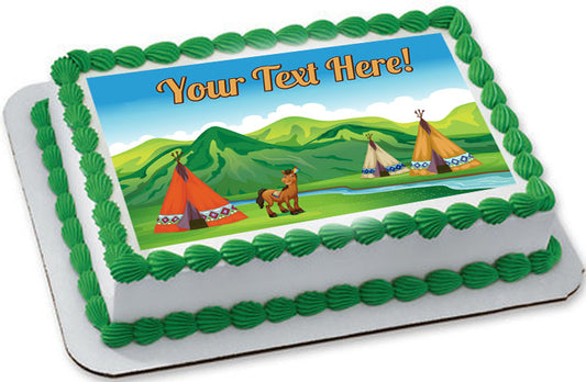 Tents and a Smiling Horse - Edible Cake Topper, Cupcake Toppers, Strips