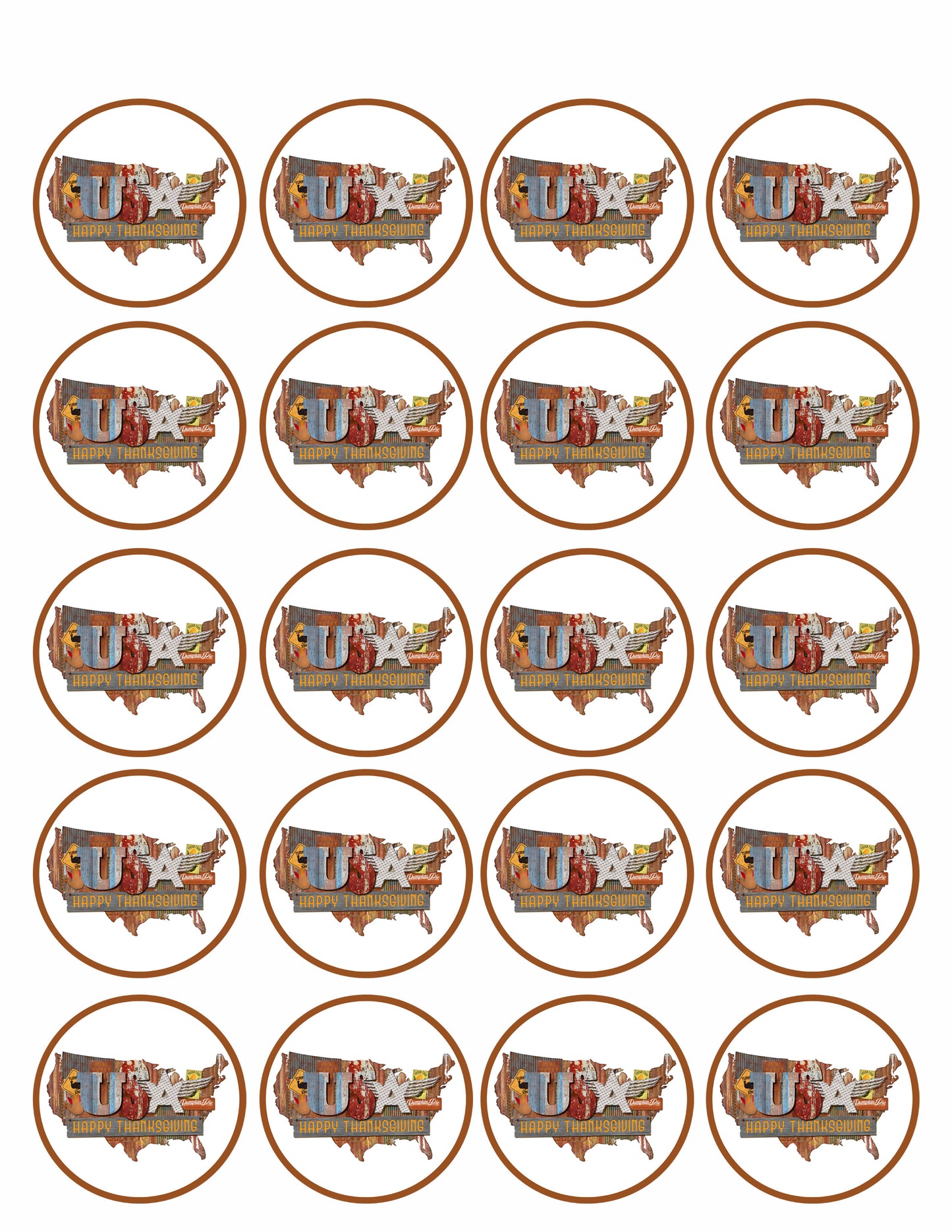 Thanksgiving American Folk - Edible Cake Topper, Cupcake Toppers, Strips