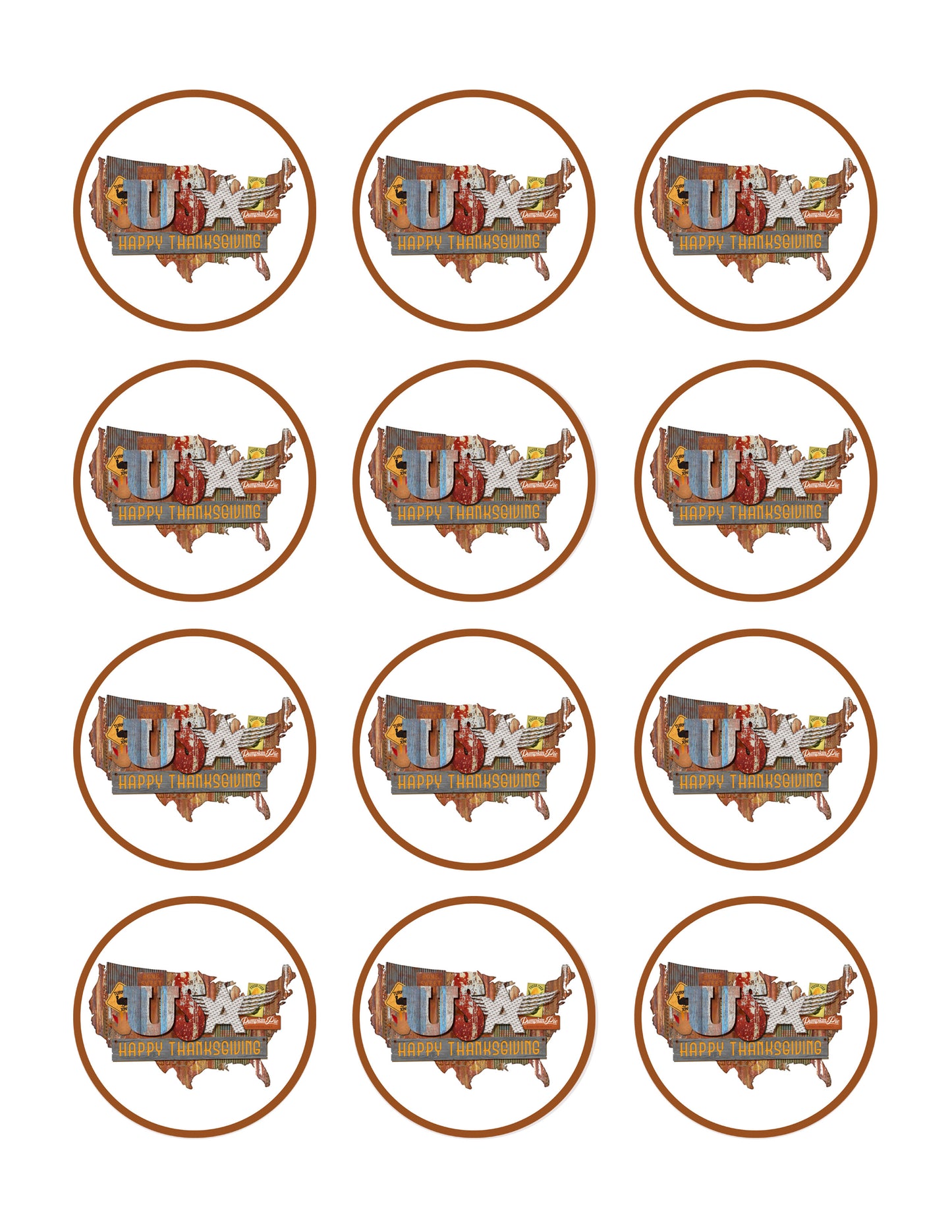 Thanksgiving American Folk - Edible Cake Topper, Cupcake Toppers, Strips