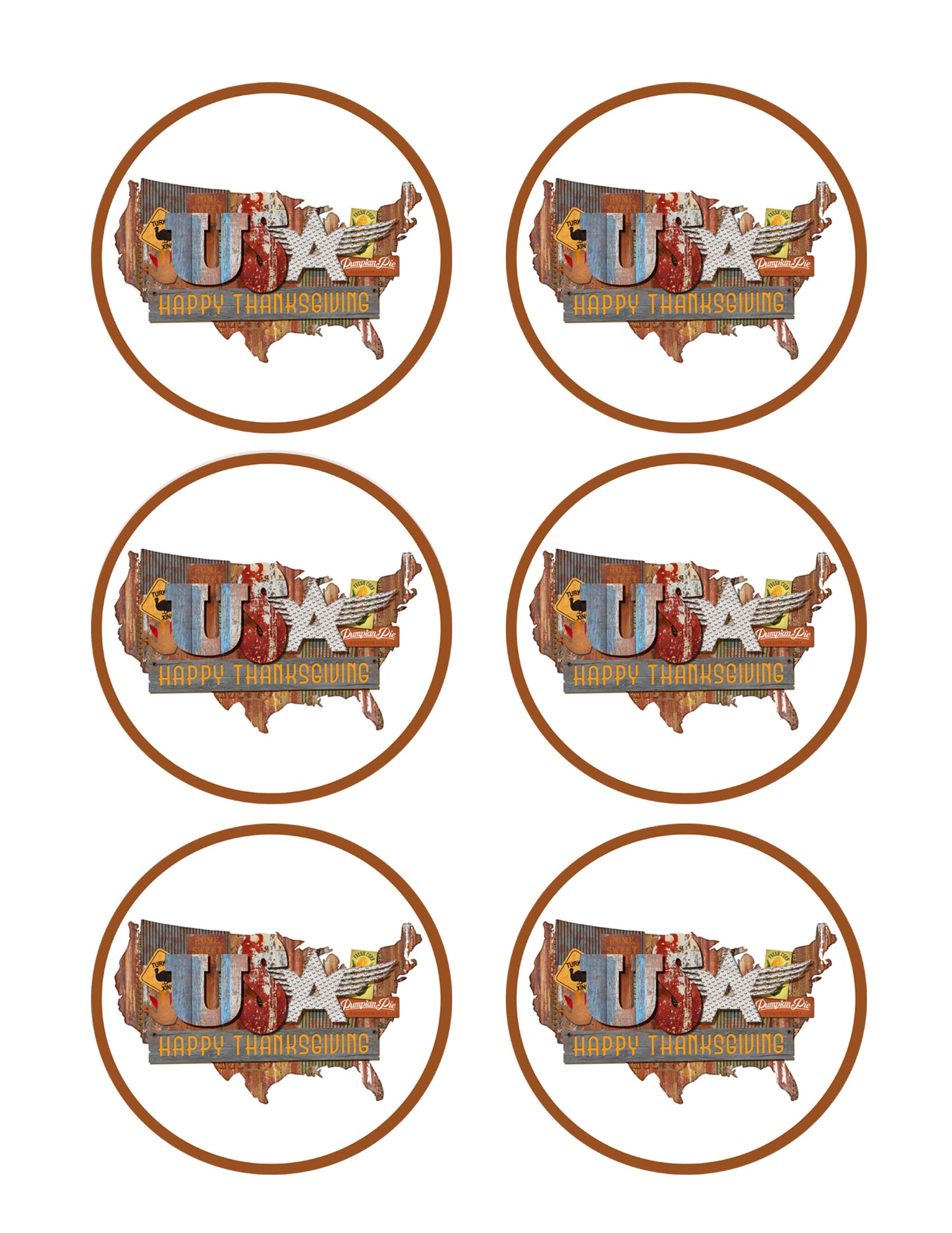 Thanksgiving American Folk - Edible Cake Topper, Cupcake Toppers, Strips