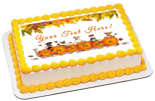 Thanksgiving Dogs and Cats With Falling Leaves - Edible Cake Topper OR Cupcake Topper, Decor