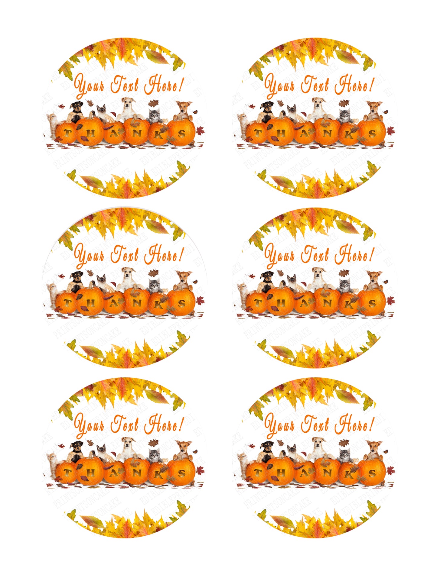 Thanksgiving Dogs and Cats With Falling Leaves - Edible Cake Topper OR Cupcake Topper, Decor