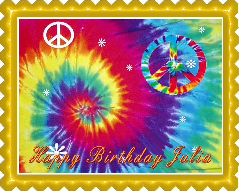 Tie Dye Peace - Edible Cake Topper OR Cupcake Topper, Decor