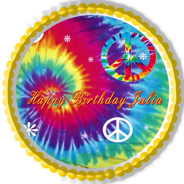 Tie Dye Peace - Edible Cake Topper OR Cupcake Topper, Decor