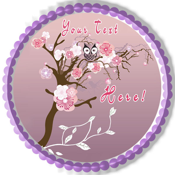 Tree with Owl - Edible Cake Topper, Cupcake Toppers, Strips