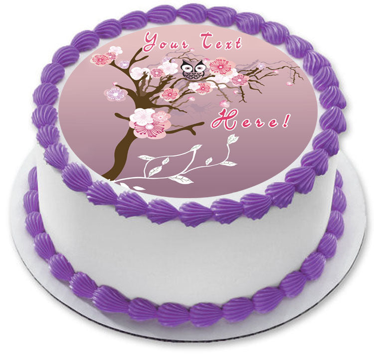 Tree with Owl - Edible Cake Topper, Cupcake Toppers, Strips