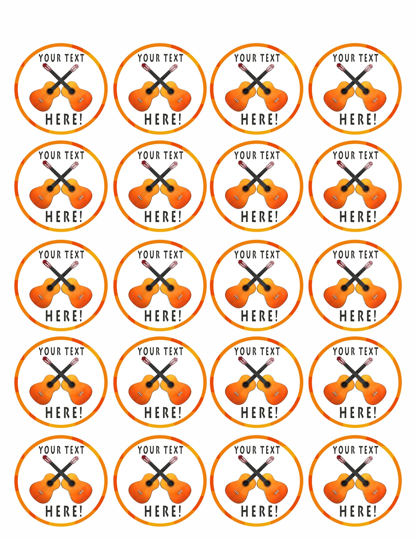 Two Guitars Crossed - Edible Cake Topper, Cupcake Toppers, Strips