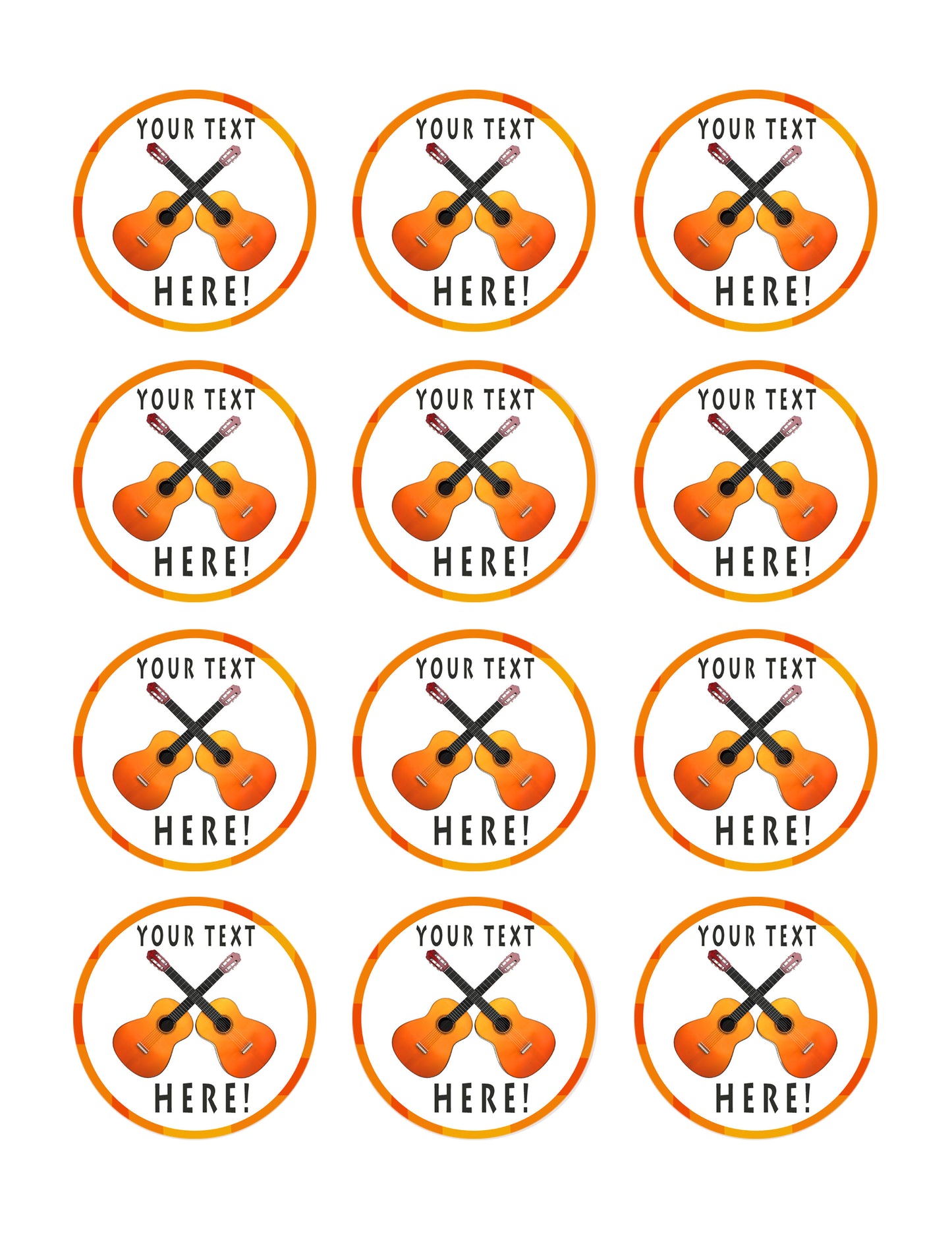 Two Guitars Crossed - Edible Cake Topper, Cupcake Toppers, Strips