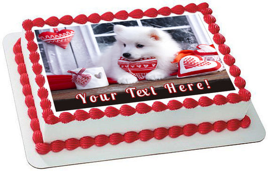 Valentine Puppy Dog - Edible Cake Topper, Cupcake Toppers, Strips