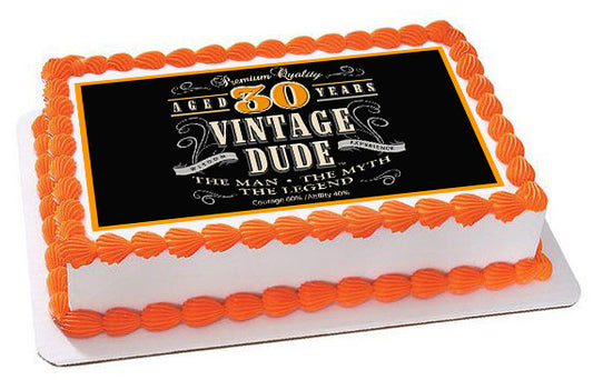 Vintage Dude 30th - Edible Cake Topper OR Cupcake Topper (you can change the age)