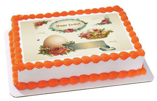 Vintage Easter - Edible Cake Topper, Cupcake Toppers, Strips