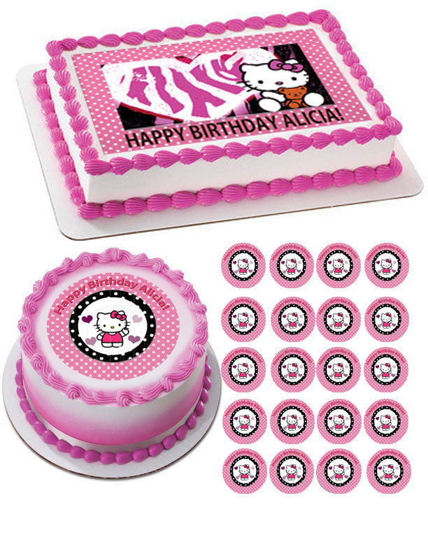 Hello Kitty and Bear Edible Birthday Cake Topper OR Cupcake Topper, Decor - Edible Prints On Cake (Edible Cake &Cupcake Topper)