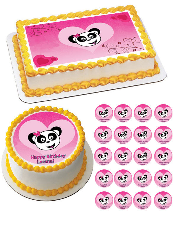 Pink Panda Edible Birthday Cake Topper OR Cupcake Topper, Decor - Edible Prints On Cake (Edible Cake &Cupcake Topper)