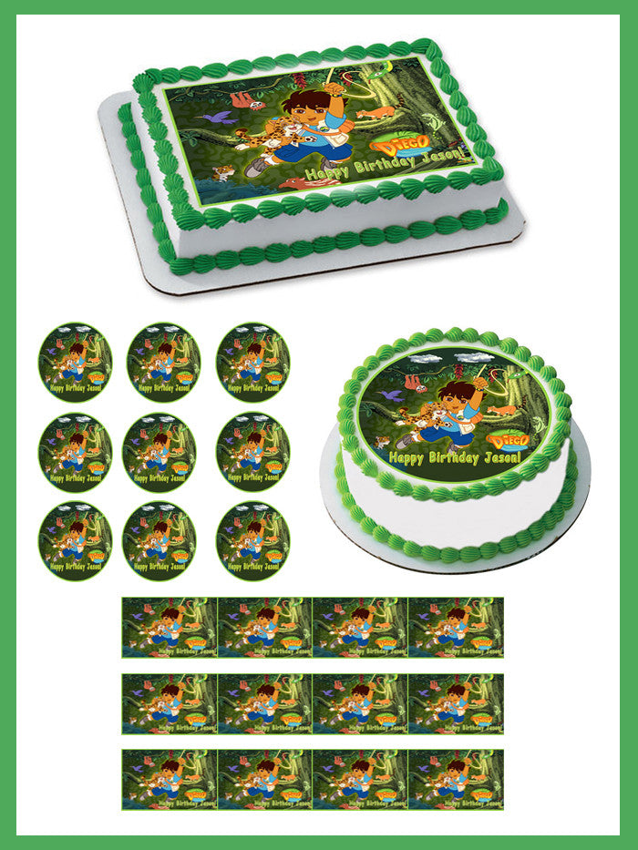 Go Diego Go Edible Birthday Cake Topper OR Cupcake Topper, Decor - Edible Prints On Cake (Edible Cake &Cupcake Topper)