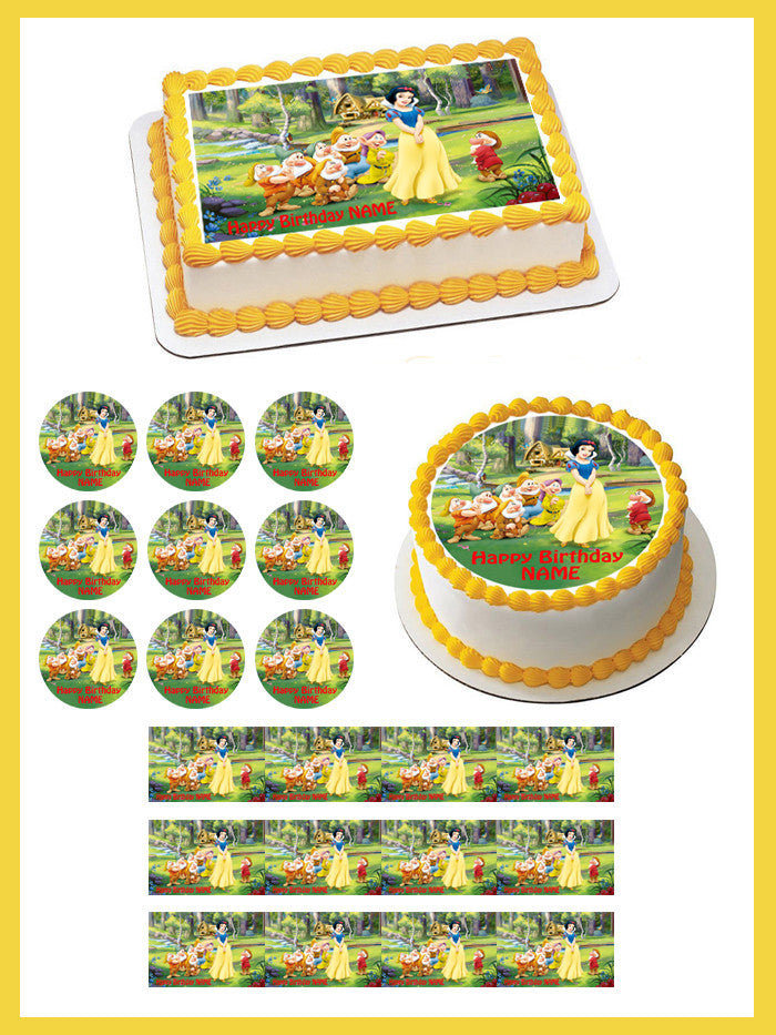 Snow white and the seven dwarfs Edible Birthday Cake Topper OR Cupcake Topper, Decor - Edible Prints On Cake (Edible Cake &Cupcake Topper)