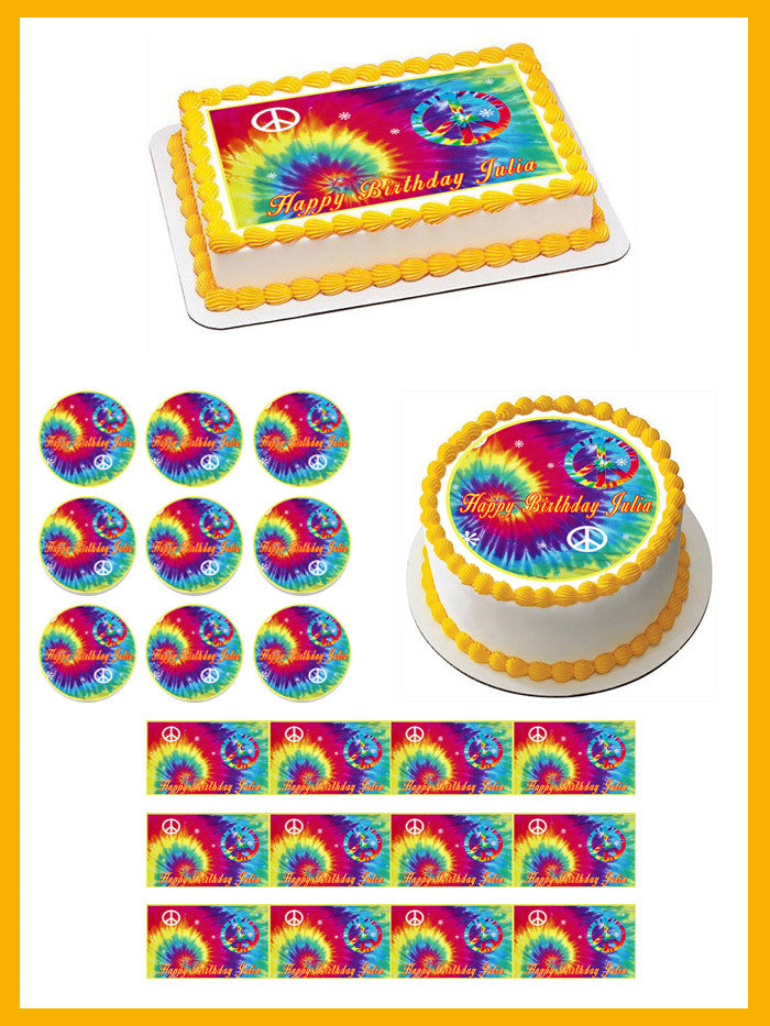 Tie Dye Peace - Edible Cake Topper OR Cupcake Topper, Decor