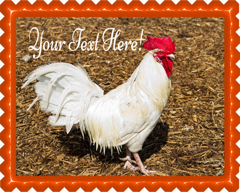 White Rooster - Edible Cake Topper, Cupcake Toppers, Strips