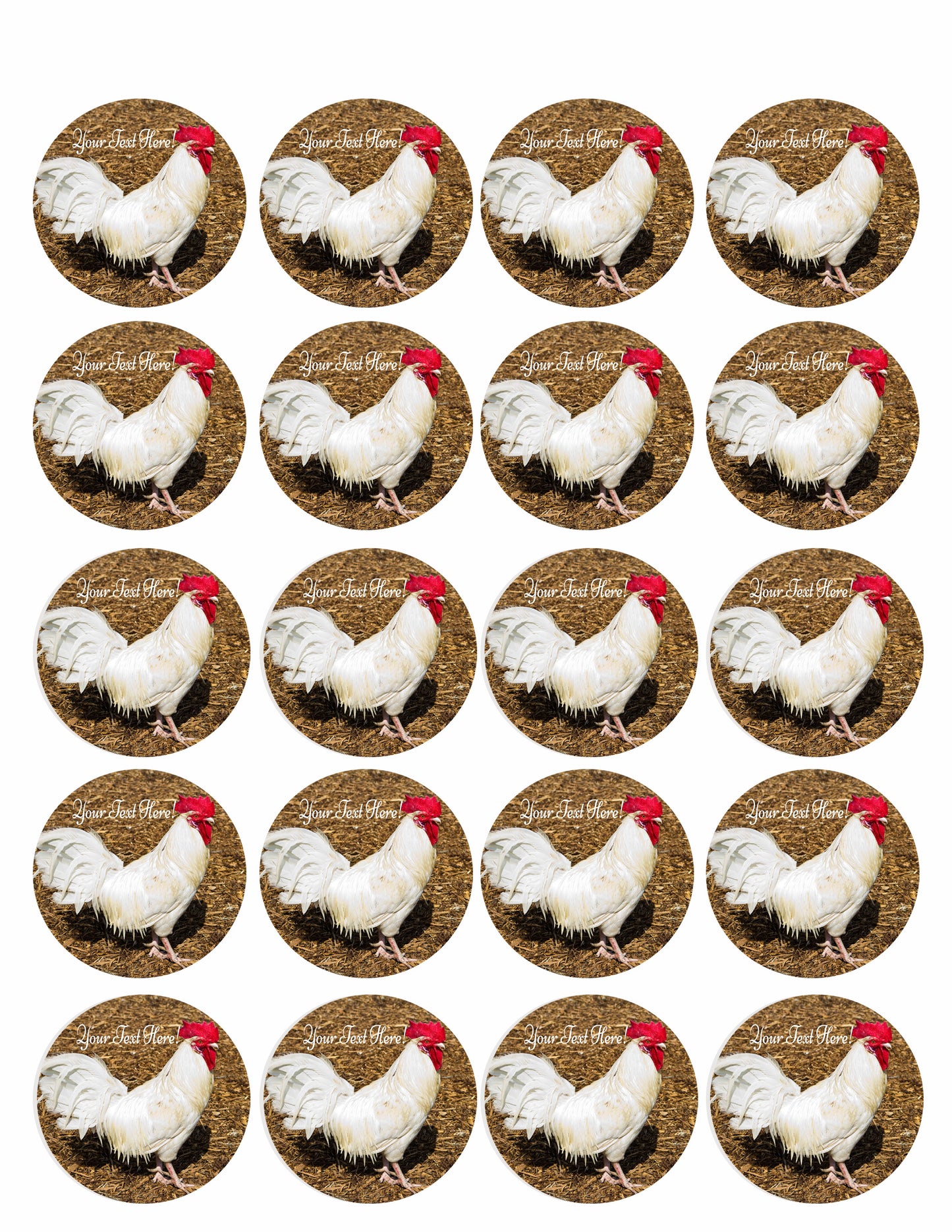 White Rooster - Edible Cake Topper, Cupcake Toppers, Strips