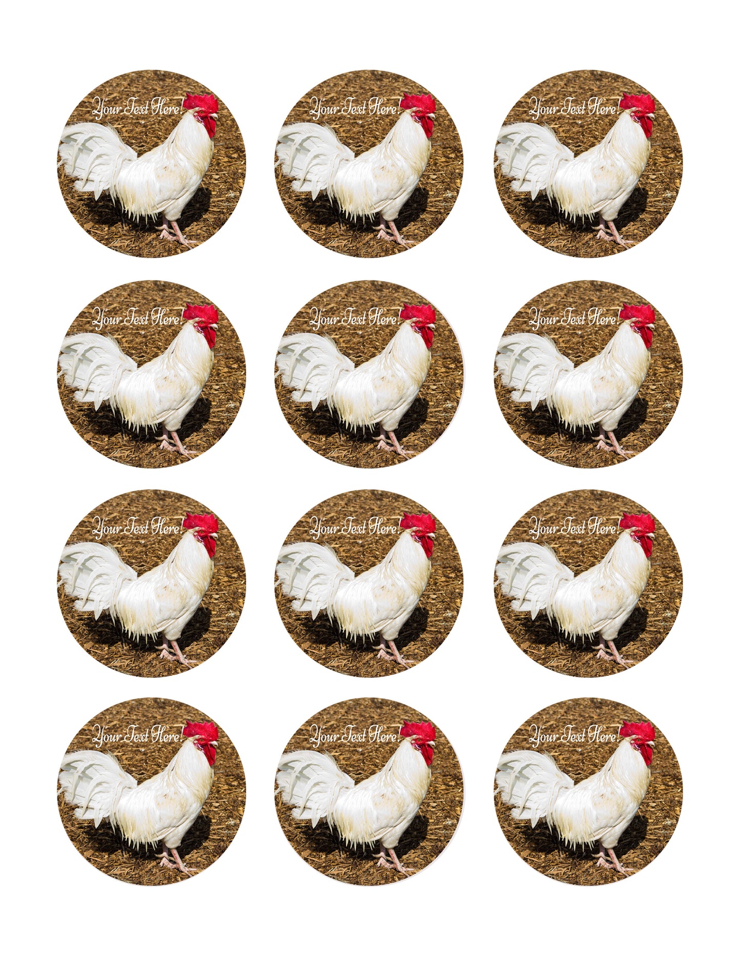 White Rooster - Edible Cake Topper, Cupcake Toppers, Strips