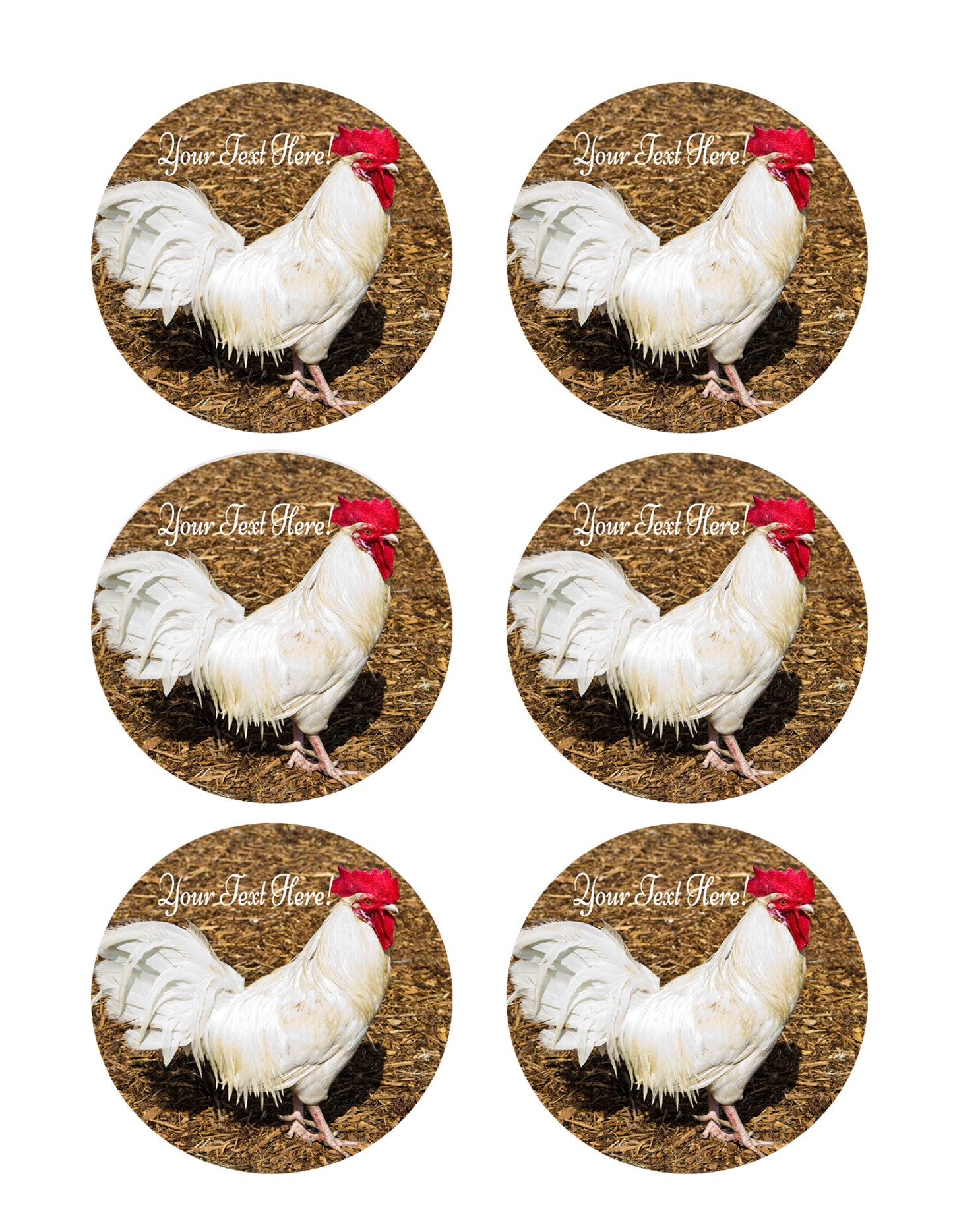 White Rooster - Edible Cake Topper, Cupcake Toppers, Strips