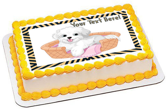 White Fluffy Dog - Edible Cake Topper, Cupcake Toppers, Strips