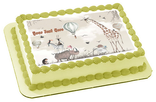 Woodland Animals with Giraffe Zebra - Edible Cake Topper, Cupcake Toppers, Strips