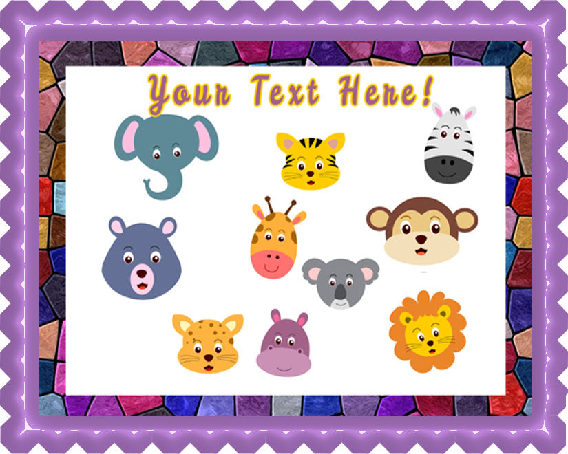 Zoo Animals faces - Edible Cake Topper, Cupcake Toppers, Strips