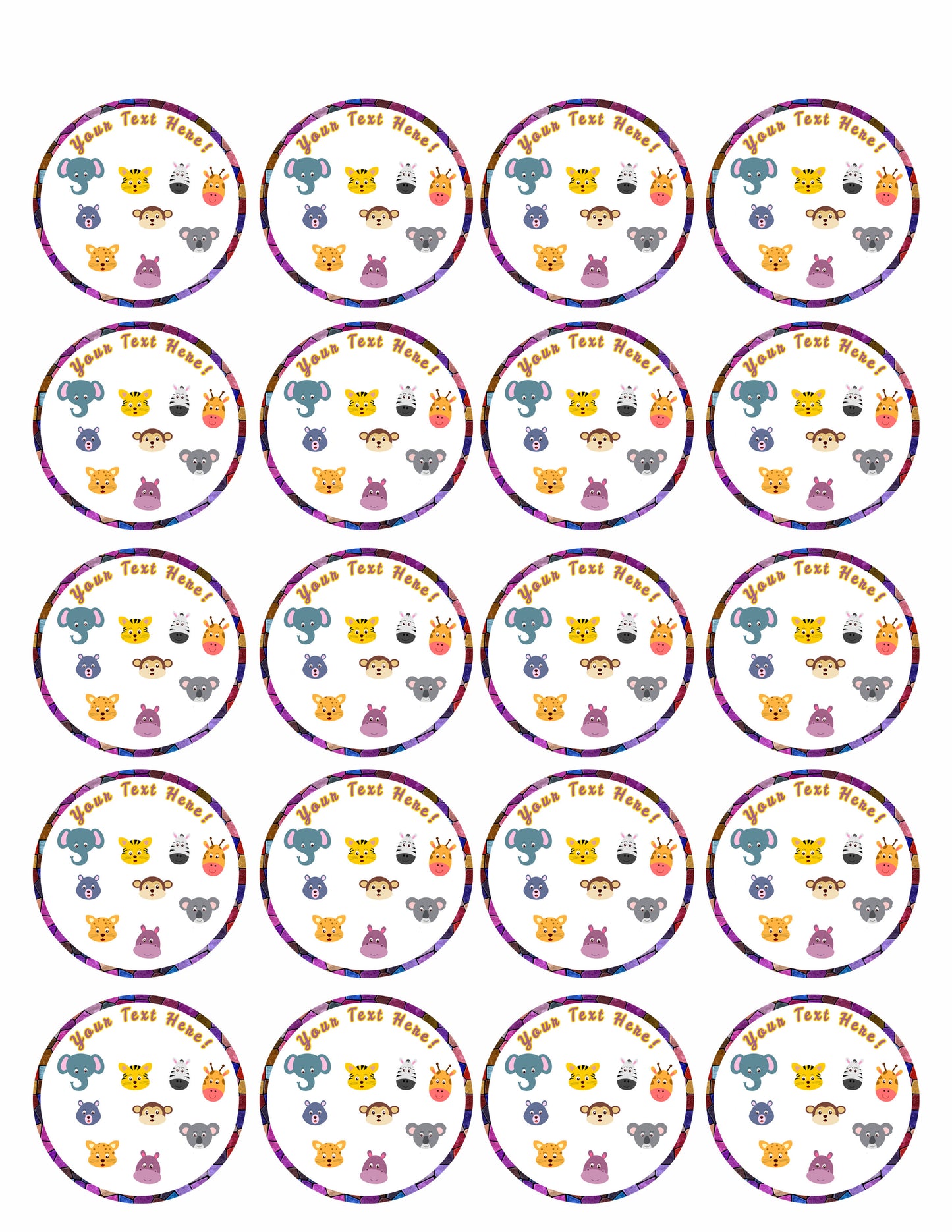 Zoo Animals faces - Edible Cake Topper, Cupcake Toppers, Strips