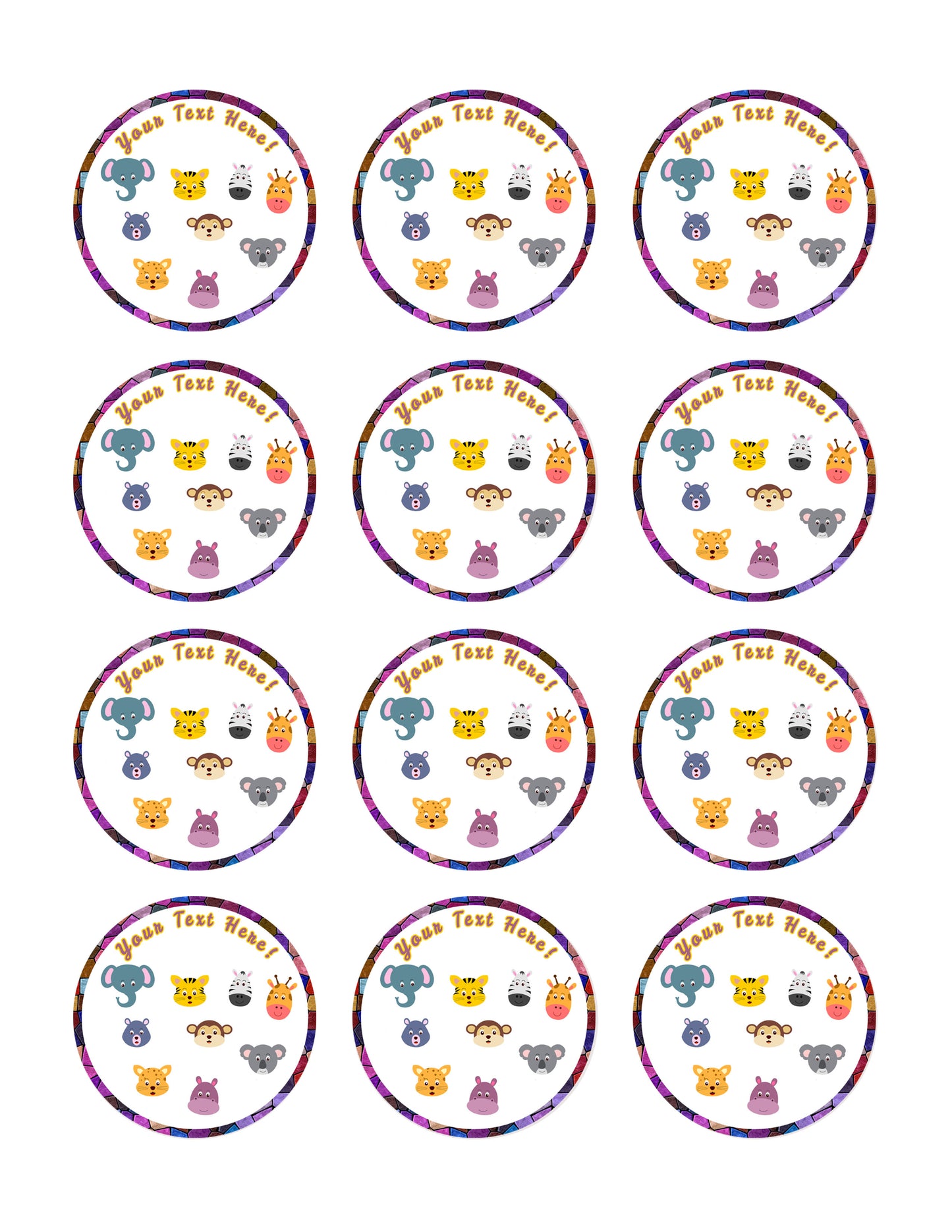 Zoo Animals faces - Edible Cake Topper, Cupcake Toppers, Strips