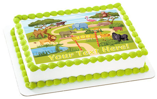 Zoo Entrance - Edible Cake Topper OR Cupcake Topper, Decor