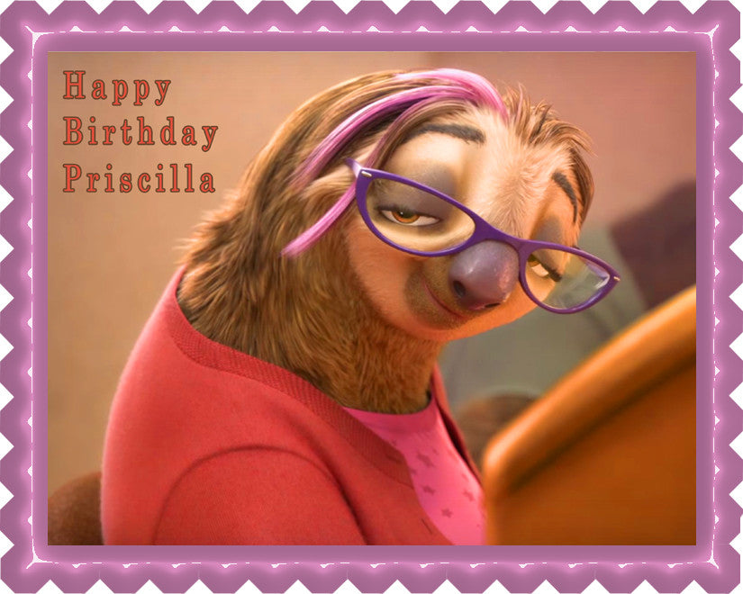 Zootopia Priscilla Sloth (Nr4) - Edible Cake Topper OR Cupcake Topper, Decor