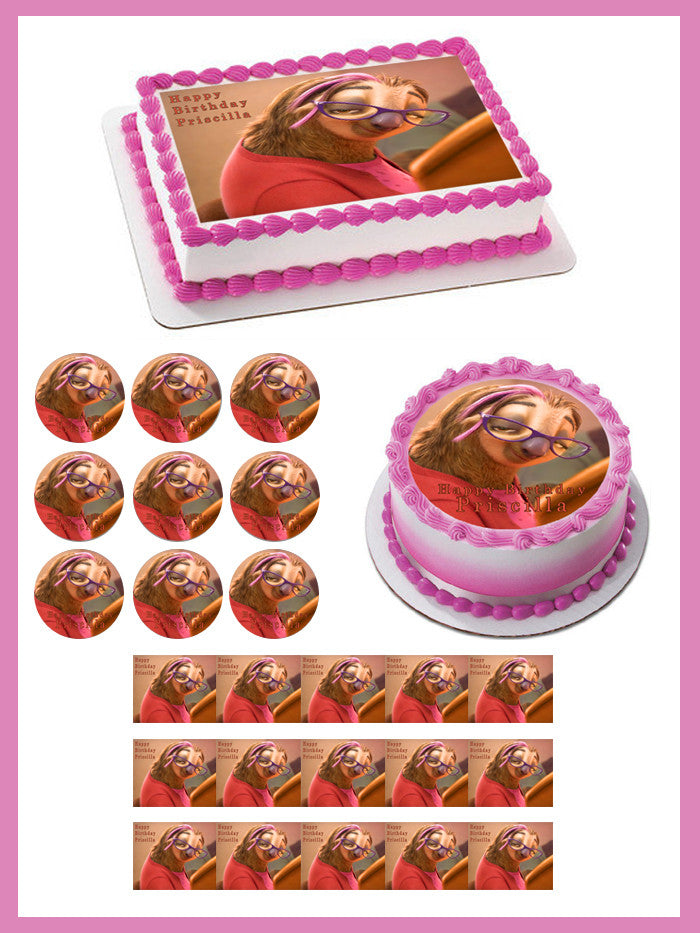 Zootopia Priscilla Sloth (Nr4) - Edible Cake Topper OR Cupcake Topper, Decor