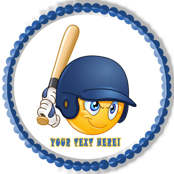 Baseball batter or hitter player emoticon - Edible Cake Topper, Cupcake Toppers, Strips