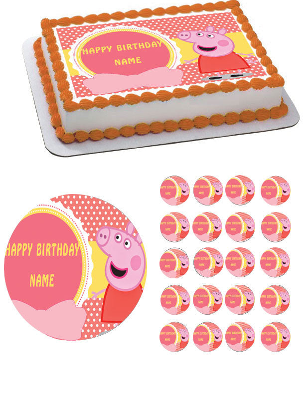Peppa Pig 1 Edible Birthday Cake Topper OR Cupcake Topper, Decor - Edible Prints On Cake (Edible Cake &Cupcake Topper)