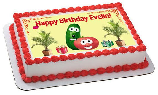 Veggie Larry and Bob - Edible Cake Topper OR Cupcake Topper, Decor