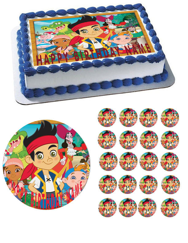 Jake and The Neverland Pirates Edible Birthday Cake Topper OR Cupcake Topper, Decor - Edible Prints On Cake (Edible Cake &Cupcake Topper)